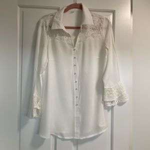 Cute white top, blouse for woman, size S